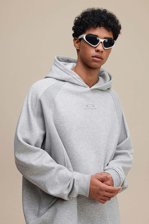 Textured Suede Paneled Streetwear Hoodie - Flower Gray