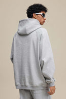 Textured Suede Paneled Streetwear Hoodie - Flower Gray