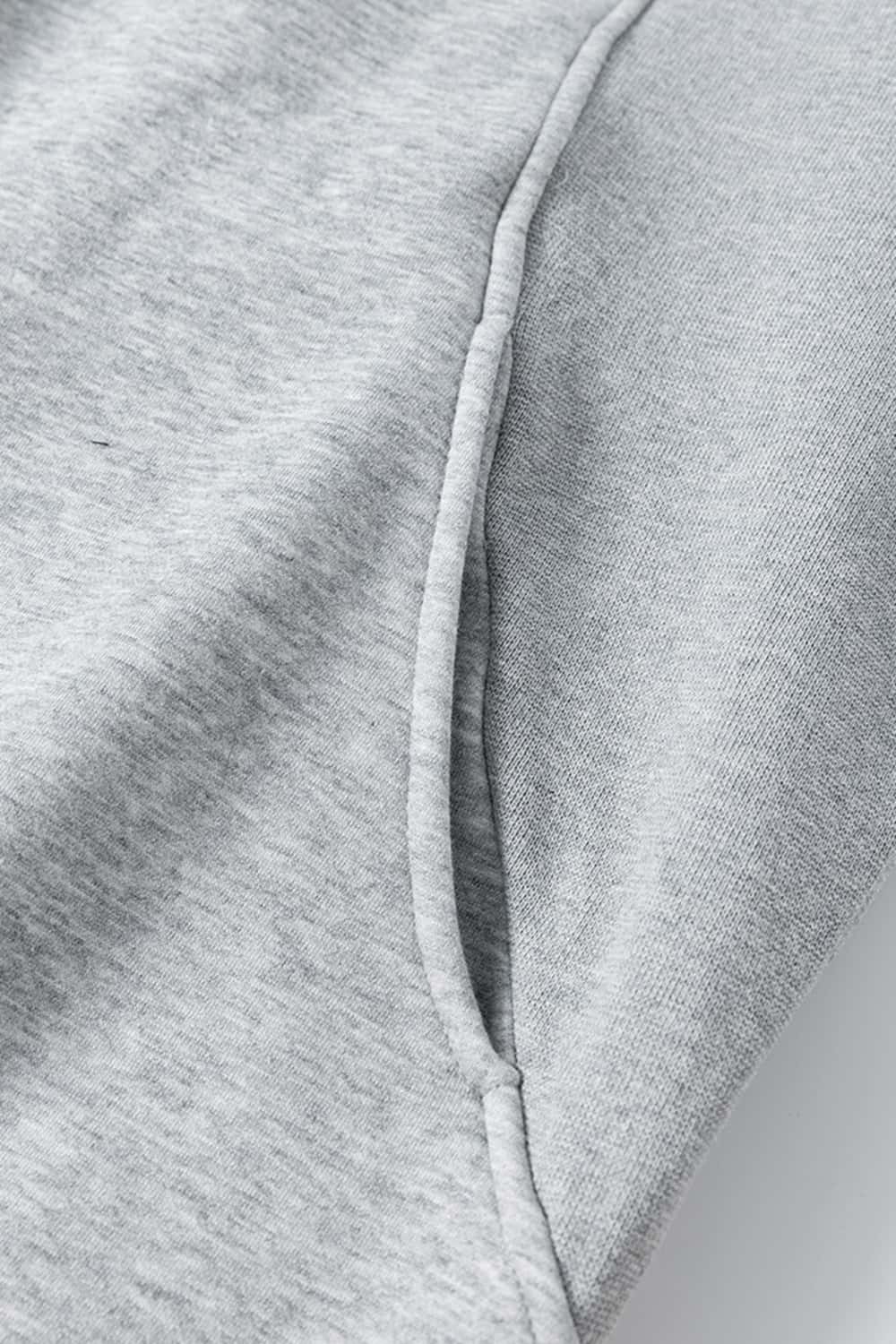 Textured Suede Paneled Streetwear Hoodie - Flower Gray