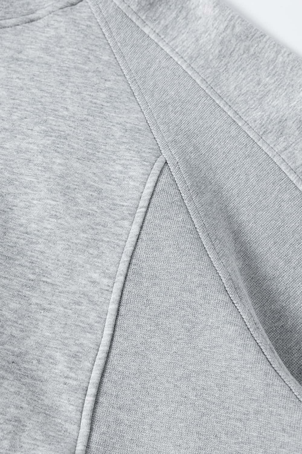 Textured Suede Paneled Streetwear Hoodie - Flower Gray