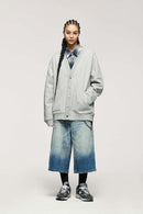 Premium Fleece Zip Cardigan - Flower Gray