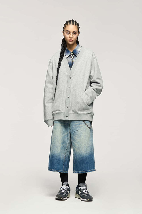 Premium Fleece Zip Cardigan - Flower Gray