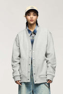 Premium Fleece Zip Cardigan - Flower Gray