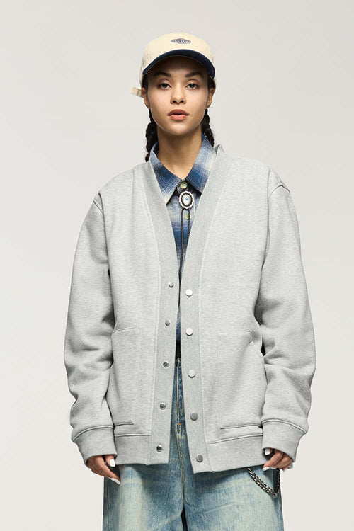 Premium Fleece Zip Cardigan - Flower Gray