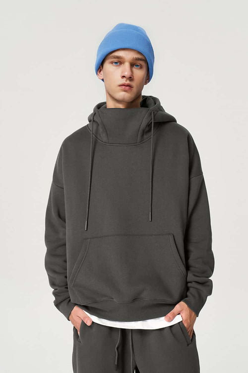 Premium Fleece Mock Neck Active Hoodie - Dark Gray