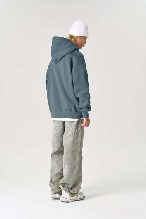 Premium Fleece Mock Neck Active Hoodie - Grayish Blue