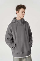 Premium Fleece Mock Neck Active Hoodie - Medium Gray
