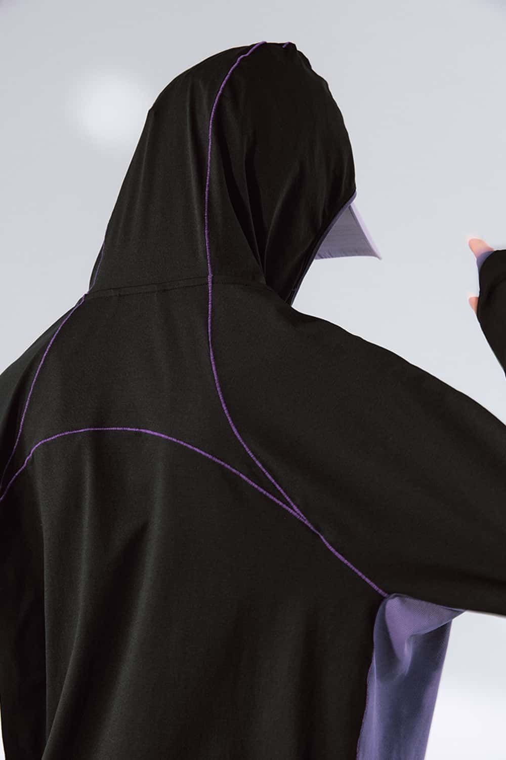 Cooling Color-Block Hooded Long-Sleeve Tee - Black