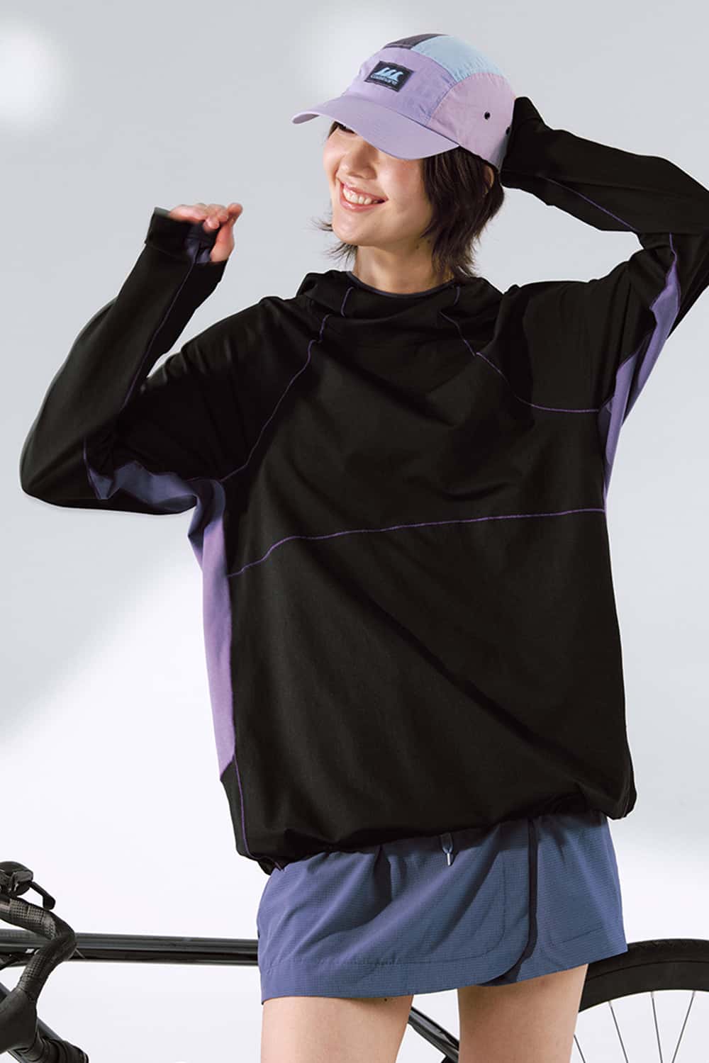 Cooling Color-Block Hooded Long-Sleeve Tee - Black
