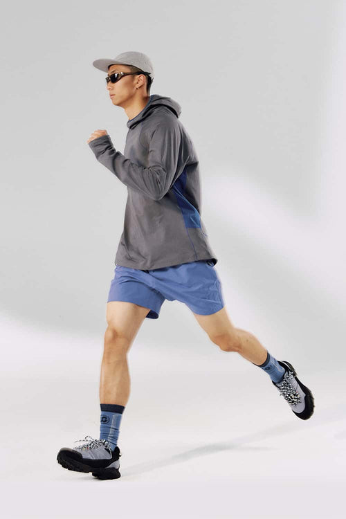 Cooling Color-Block Hooded Long-Sleeve Tee - Gray