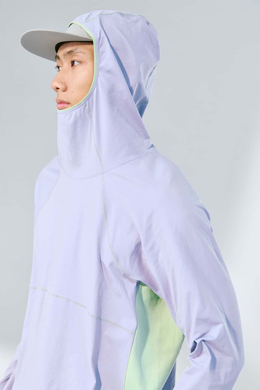 Cooling Color-Block Hooded Long-Sleeve Tee - Light Purple