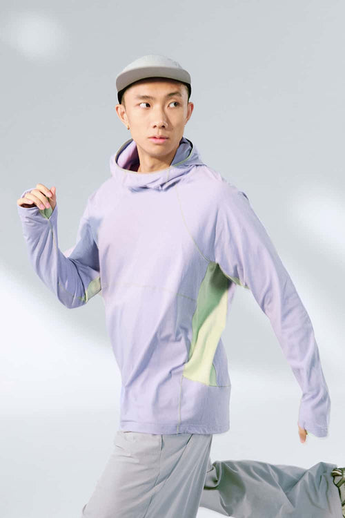 Cooling Color-Block Hooded Long-Sleeve Tee - Light Purple