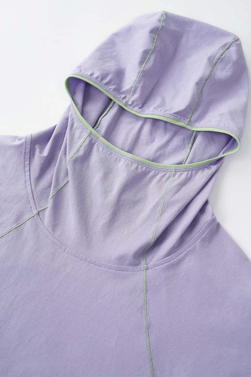 Cooling Color-Block Hooded Long-Sleeve Tee - Light Purple