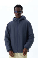 Water-Resistant Quilted Hooded Jacket - Navy Blue