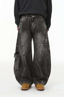 Irregular-Cut Curved-Seam Jeans - Black