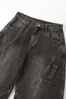Irregular-Cut Curved-Seam Jeans - Black