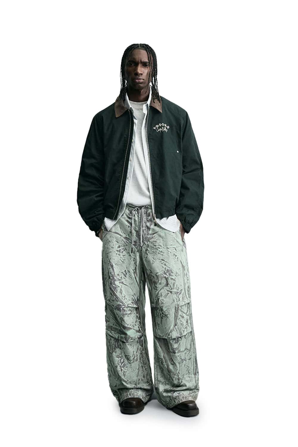 Vintage Ice-Washed Parachute Pants - Matcha