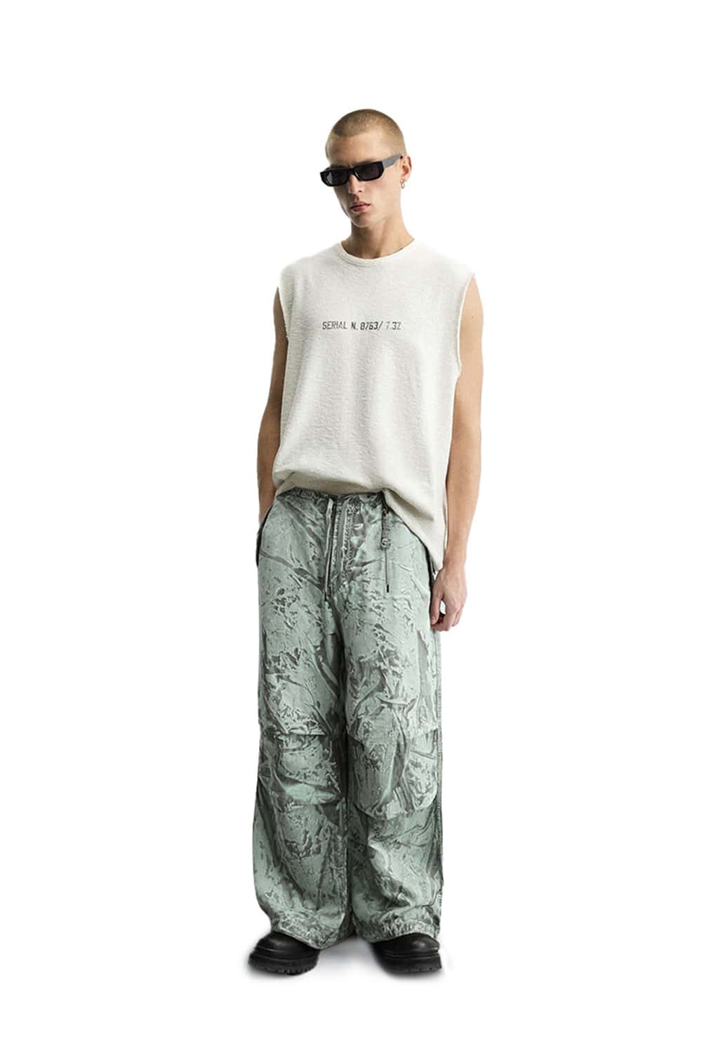 Vintage Ice-Washed Parachute Pants - Matcha