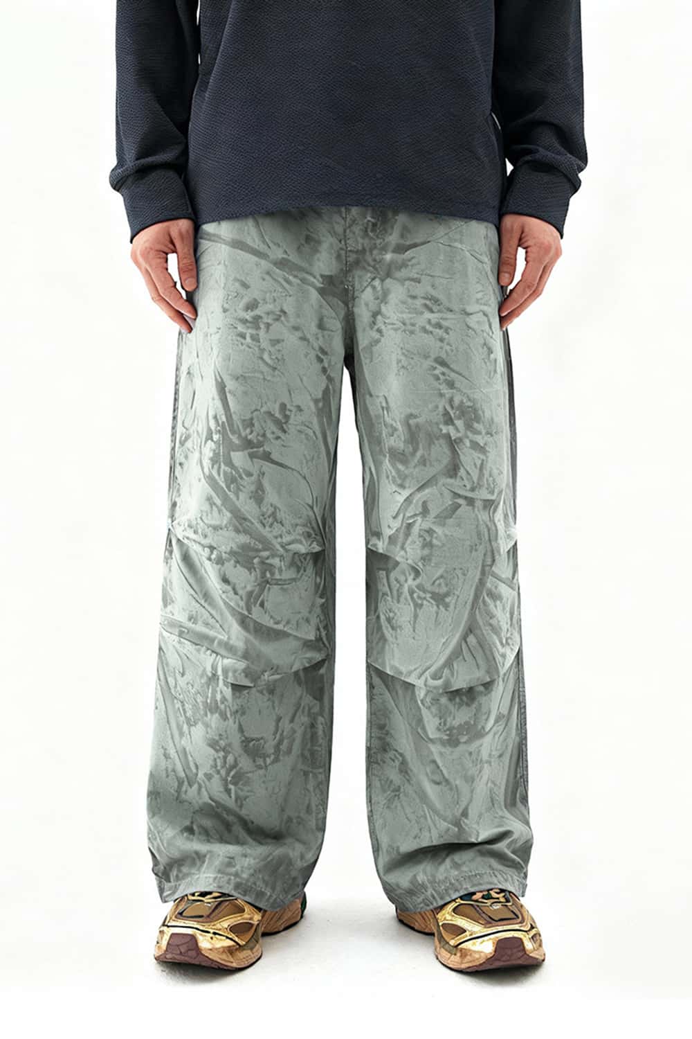 Vintage Ice-Washed Parachute Pants - Matcha