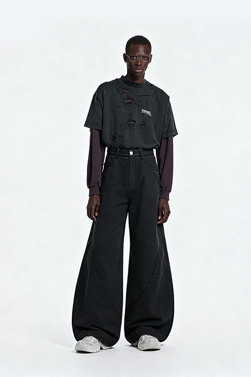 Fleece-Lined Curved Cargo Pants - Black