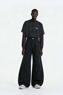 Fleece-Lined Curved Cargo Pants - Black