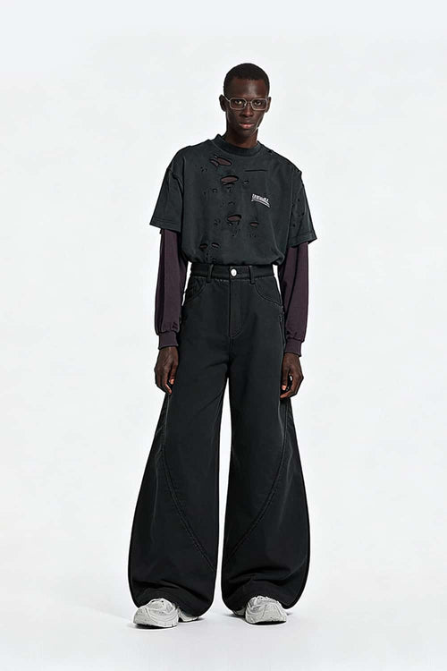 Fleece-Lined Curved Cargo Pants - Black
