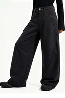 Fleece-Lined Curved Cargo Pants - Black