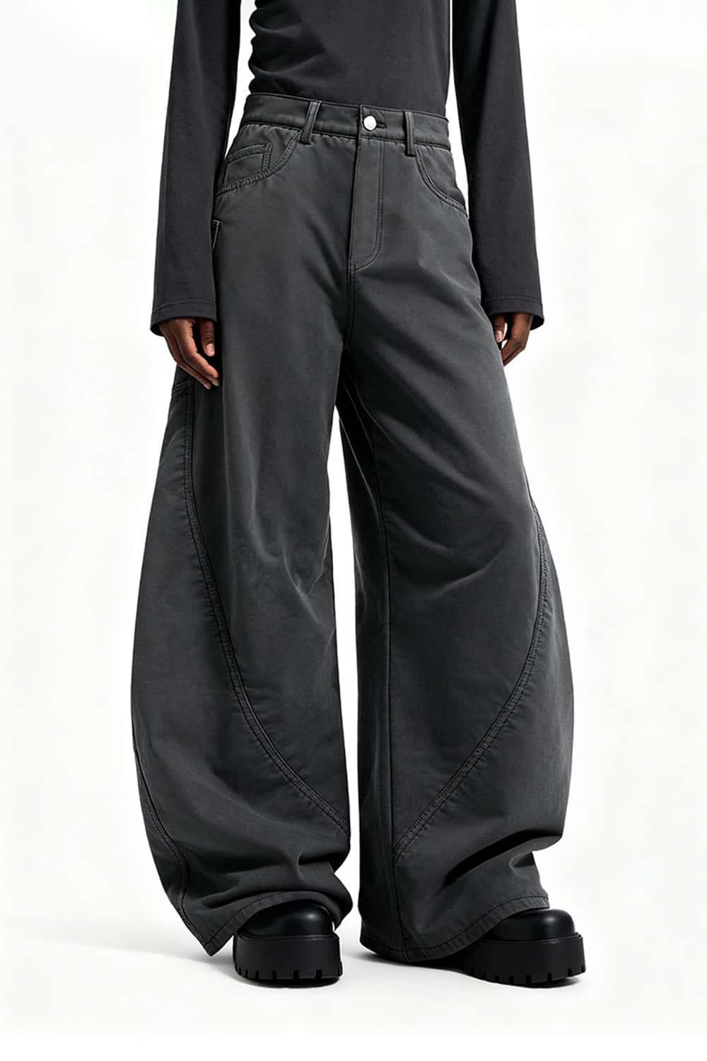 Fleece-Lined Curved Cargo Pants - Rock Gray