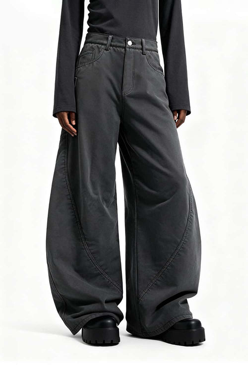 Fleece-Lined Curved Cargo Pants - Rock Gray
