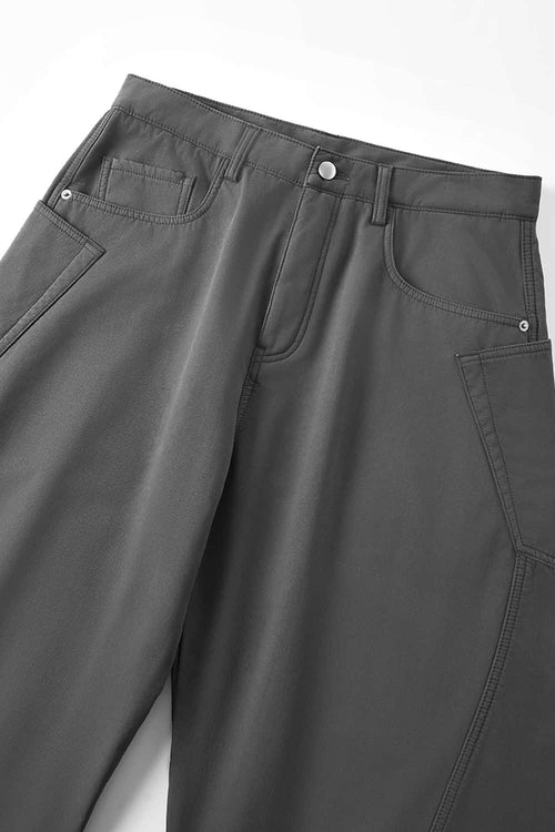 Fleece-Lined Curved Cargo Pants - Rock Gray