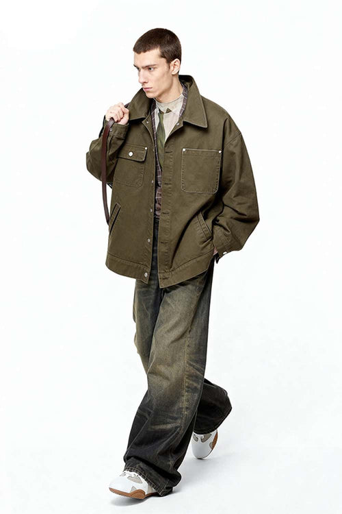 Vintage Twill Utility Shirt Jacket - Camel