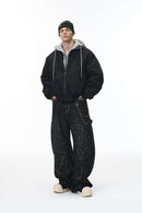 Detachable Hooded Layered Varsity Jacket - Black