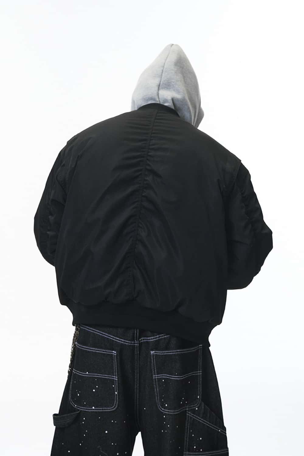 Detachable Hooded Layered Varsity Jacket - Black