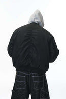 Detachable Hooded Layered Varsity Jacket - Black