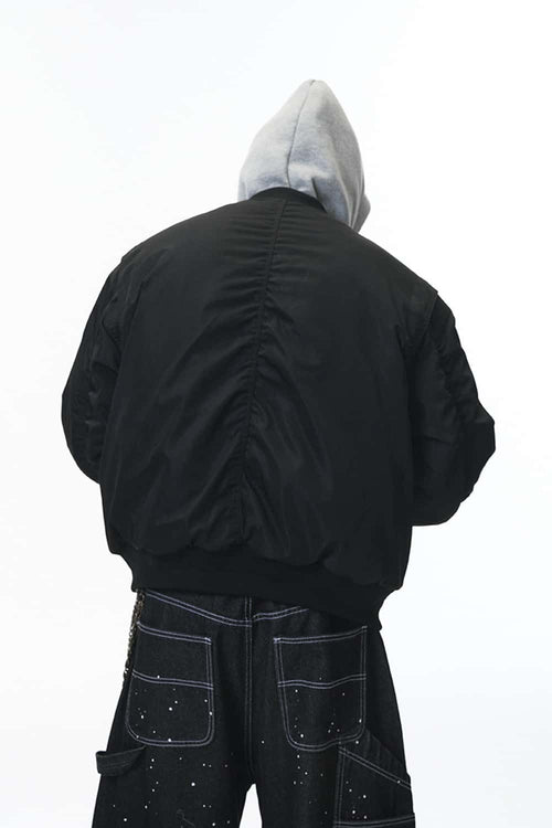 Detachable Hooded Layered Varsity Jacket - Black