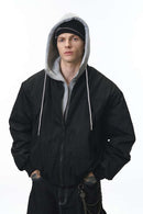 Detachable Hooded Layered Varsity Jacket - Black