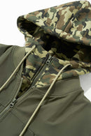 Detachable Hooded Layered Varsity Jacket - Olive