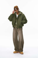 Detachable Hooded Layered Varsity Jacket - Olive