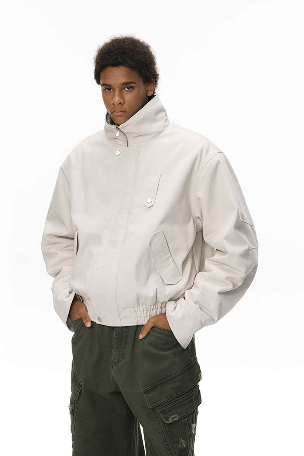 Vintage Detachable Collar Fleece Jacket - Apricot