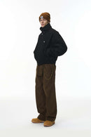 Vintage Detachable Collar Fleece Jacket - Black