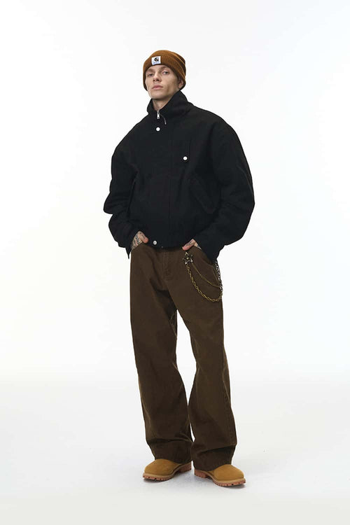 Vintage Detachable Collar Fleece Jacket - Black