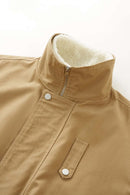 Vintage Detachable Collar Fleece Jacket - Khaki
