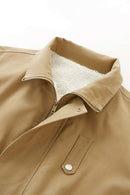 Vintage Detachable Collar Fleece Jacket - Khaki