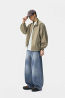 Curved Seam Distressed Denim Jeans - Blue