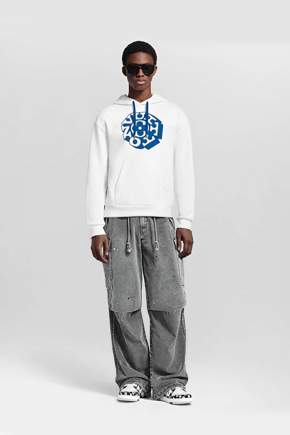 Men's Distressed Ink-Splatter Cargo Pants - Gray