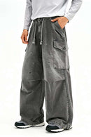 Men's Distressed Ink-Splatter Cargo Pants - Gray
