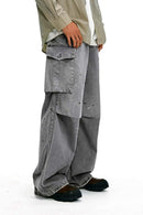 Men's Distressed Ink-Splatter Cargo Pants - Gray