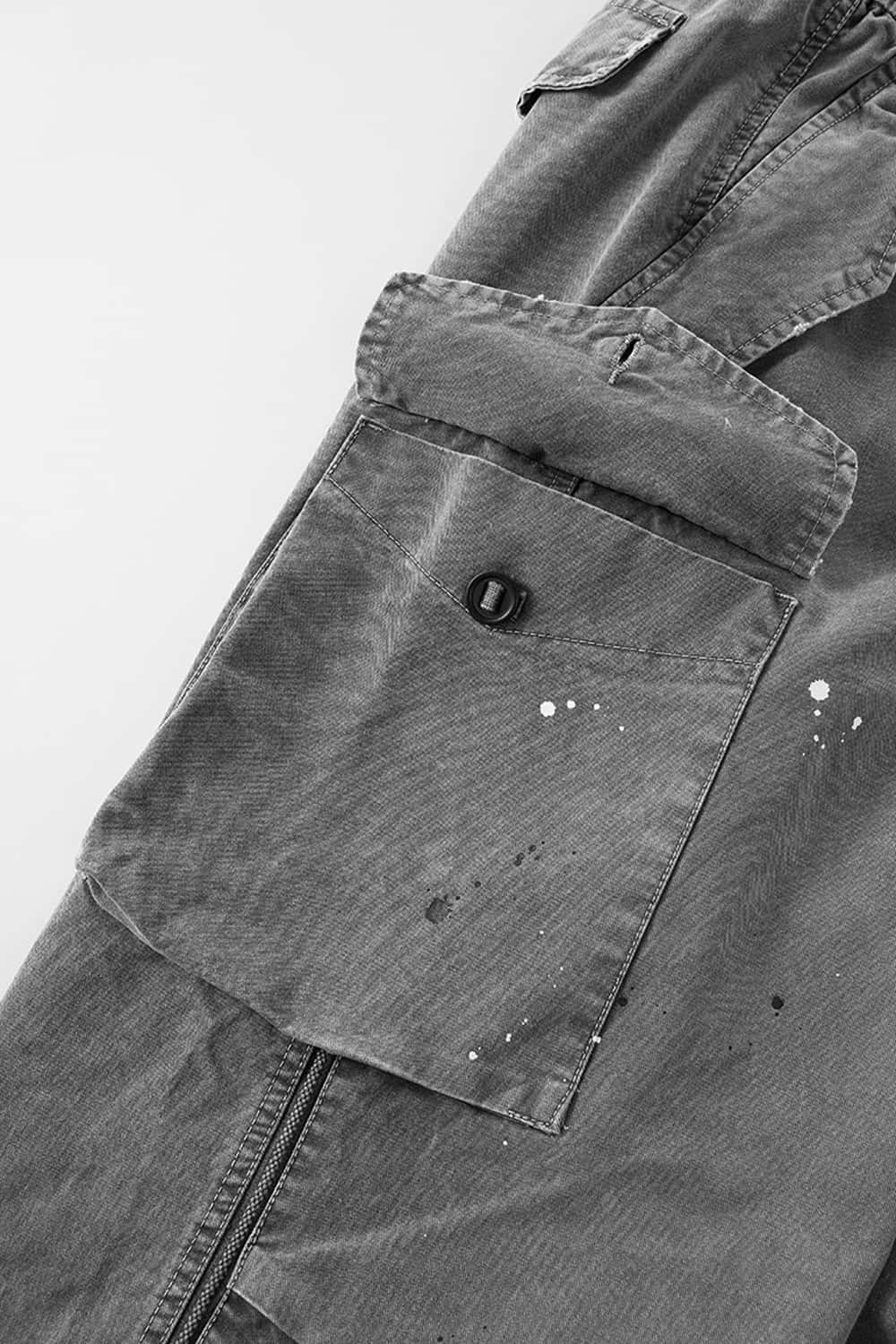Men's Distressed Ink-Splatter Cargo Pants - Gray