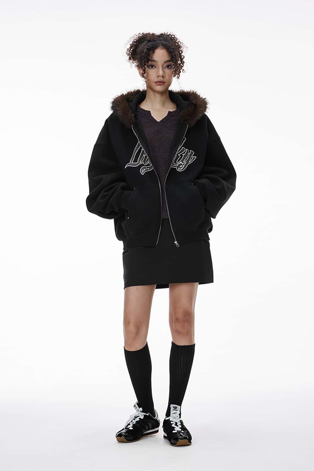 Plush Lined Graphic Heavyweight Hoodie - Active Black
