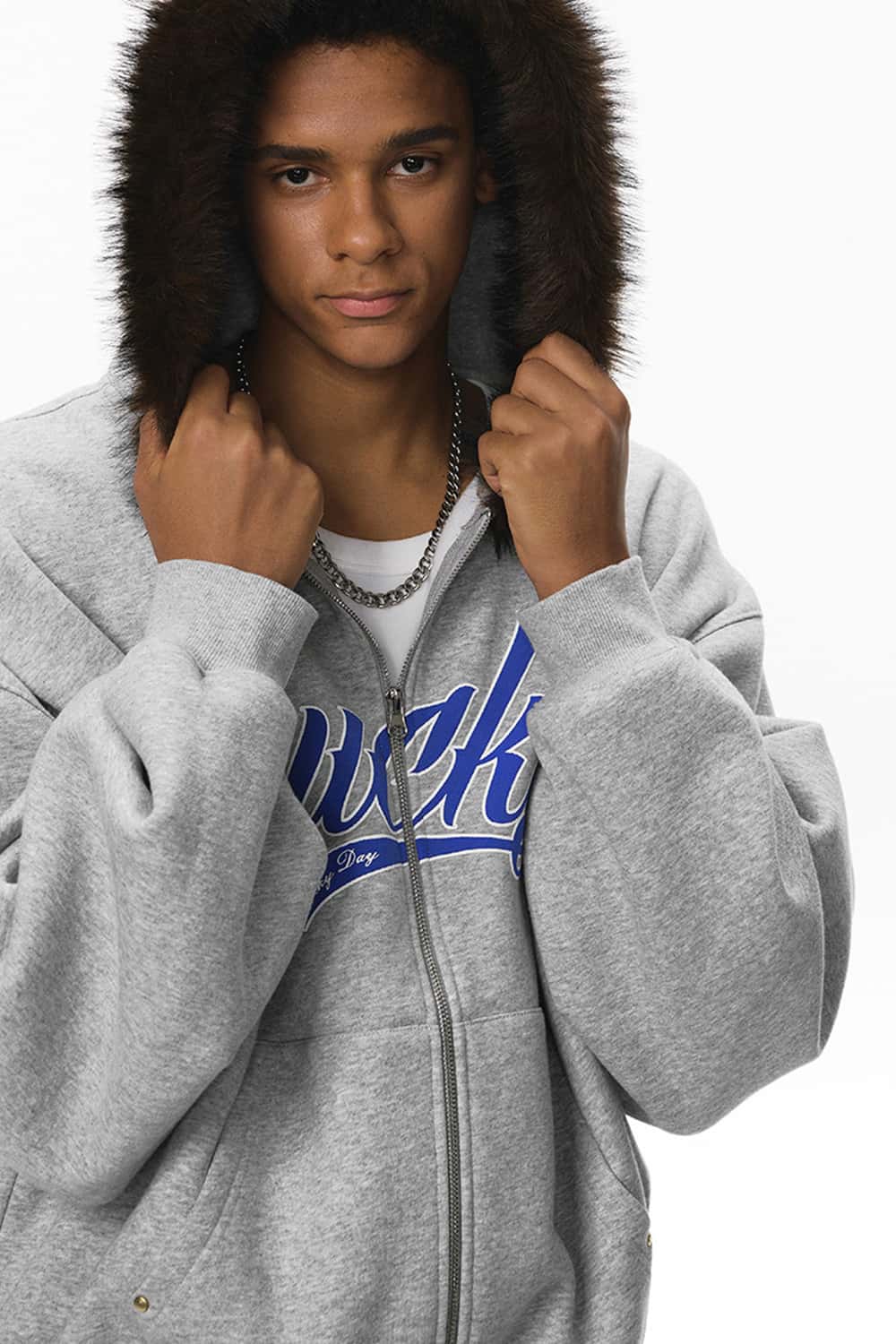 Plush Lined Graphic Heavyweight Hoodie - Flower Gray